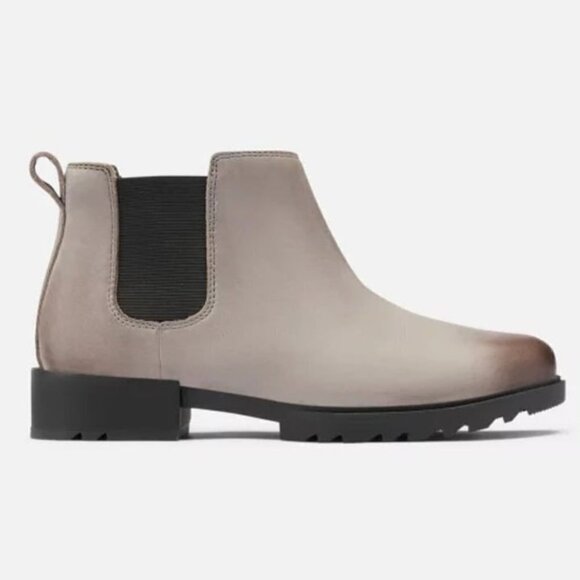 Sorel 8.5 Emelie Chelsea Boot Waterproof Quarry Grey & Black NEW IN BOX